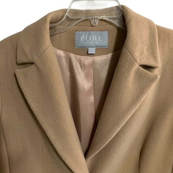 Wool Cashmere Blend Carmel Elegant Minimalist Career‎ Coat Pure Collection SZ 12 - Picture 3 of 11